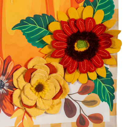 Fall Floral Pumpkin Everlasting Impressions Garden Flag; Polyester-Linen Blend 12.5"x28"