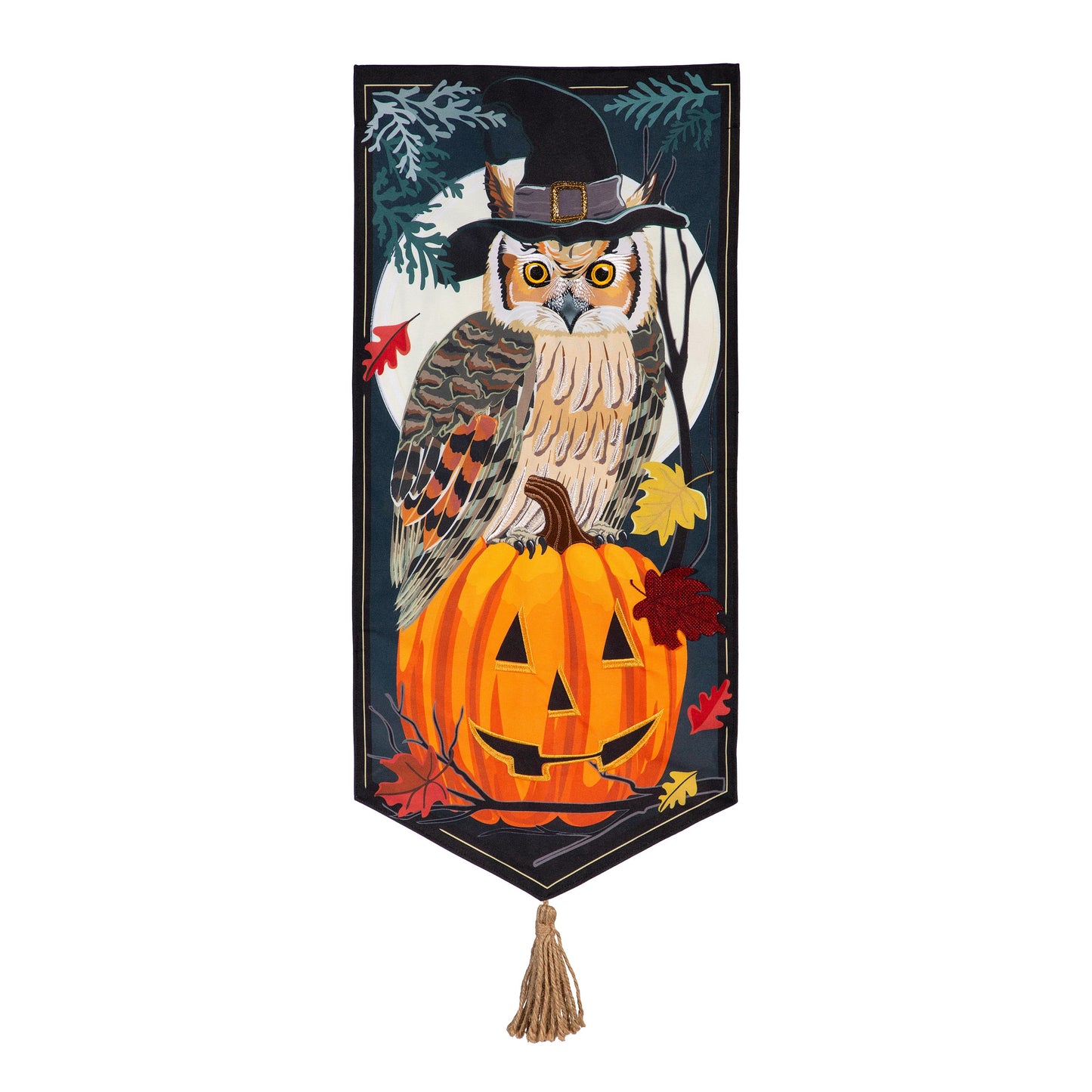 Halloween Night Owl Everlasting Impressions Garden Flag; Polyester-Linen Blend 12.5"x28"
