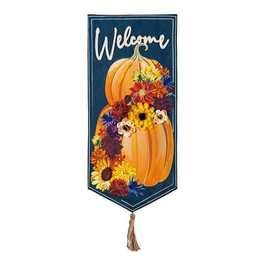 Floral Wrapped Pumpkin Everlasting Impressions Garden Flag; Polyester-Linen Blend 12.5"x28"