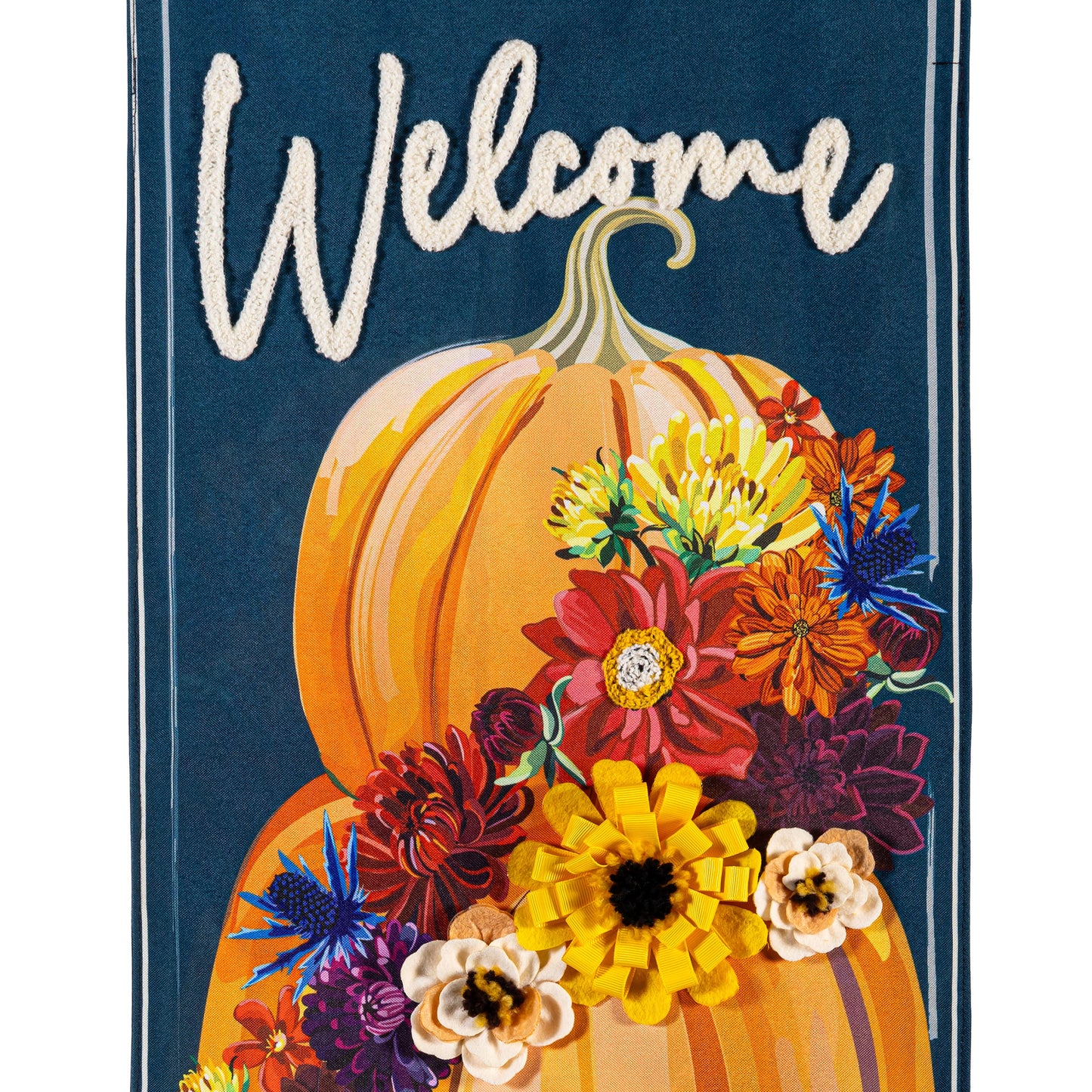 Floral Wrapped Pumpkin Everlasting Impressions Garden Flag; Polyester-Linen Blend 12.5"x28"