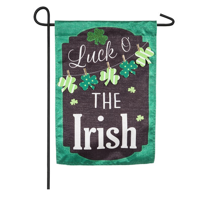 St.Patricks Day Chalkboard Applique Garden Flag; Linen Textured Polyester
