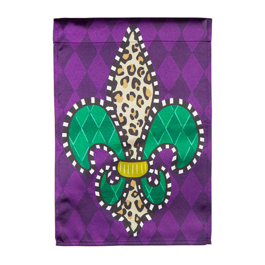 Animal Print Fleur de Lis Lustre Garden Flag; Linen Polyester 12.5"x18"