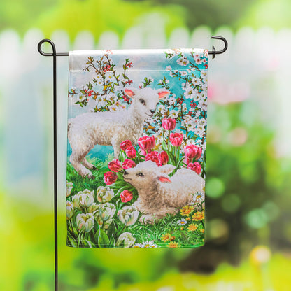 Easter Lambs Lustre Garden Flag; Linen Polyester 12.5"x18"