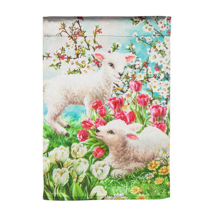 Easter Lambs Lustre Garden Flag; Linen Polyester 12.5"x18"