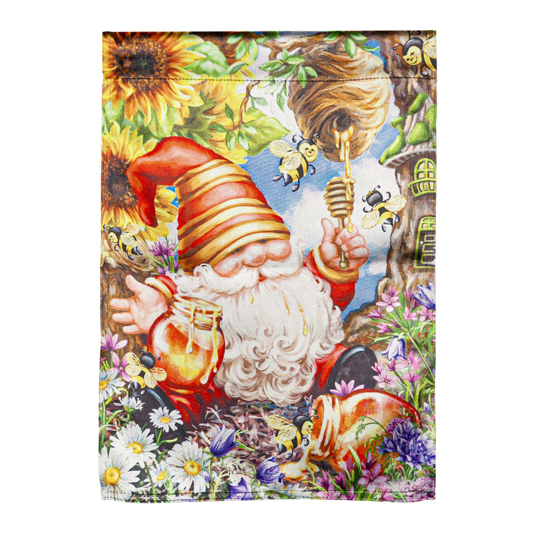 Honeybee Gnome Lustre Garden Flag; Linen Polyester 12.5"x18"