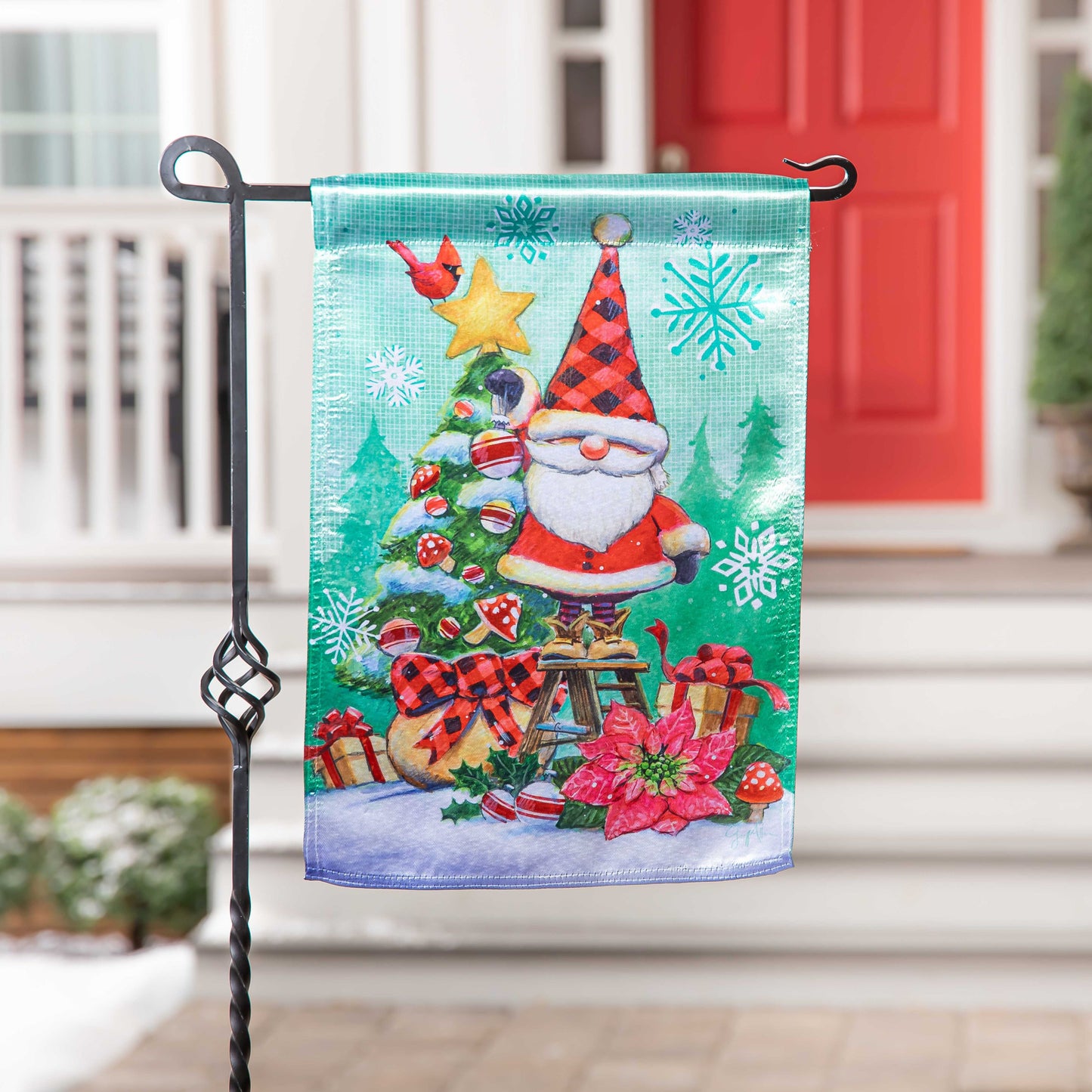 Christmas Gnome Lustre Garden Flag; Linen Polyester 12.5"x18"