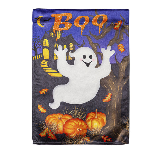 Boo Ghost Lustre Garden Flag; Linen Polyester 12.5"x18"