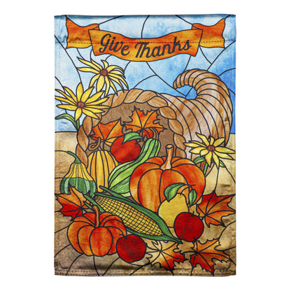 Stained Glass Cornucopia Printed Lustre Garden Flag; Linen Polyester 12.5"x18"