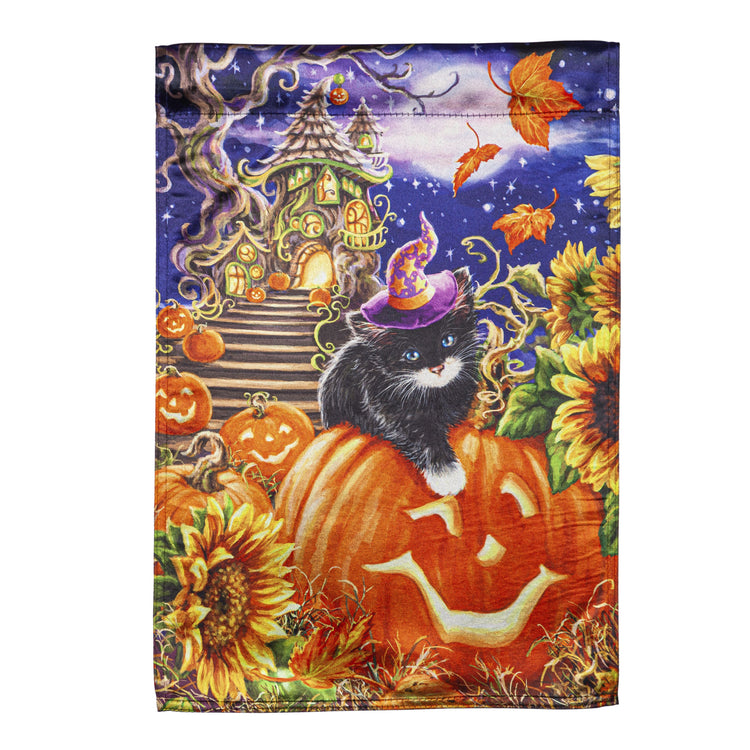 Halloween Kitten Printed Lustre Garden Flag; Linen Polyester 12.5"x18"