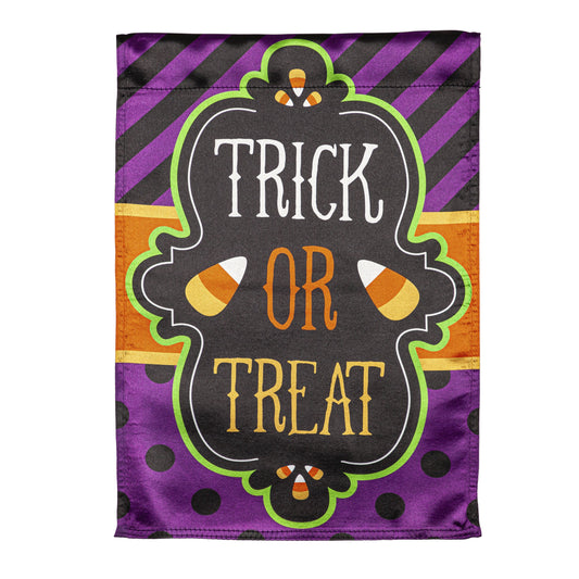 Trick or Treat Printed Lustre Garden Flag; Linen Polyester 12.5"x18"