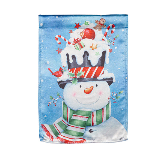 Christmas Snowman Lustre Garden Flag; Linen Polyester 12.5"x18"