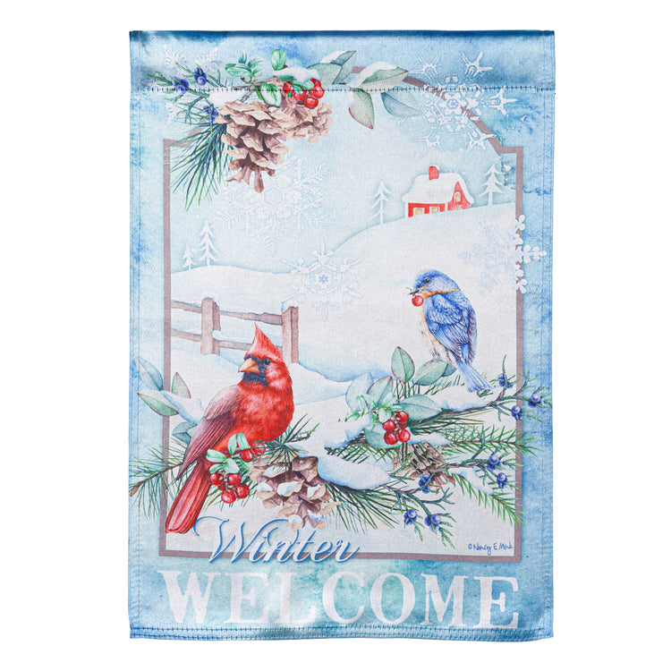 Snow Country Birds Lustre Garden Flag; Linen Polyester 12.5"x18"