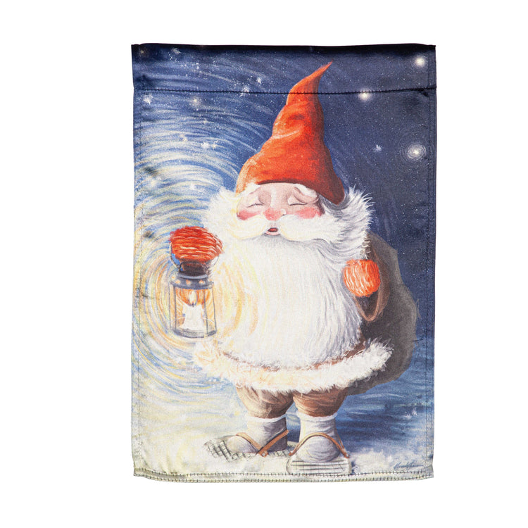 Santa Gnome Lustre Garden Flag; Linen Polyester 12.5"x18"