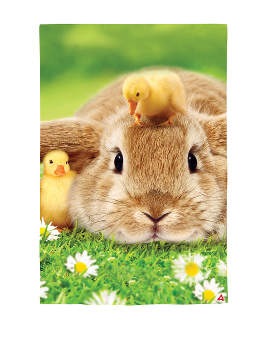 Bunny and Duckling Lustre Garden Flag; Polyester 12.5"x18"