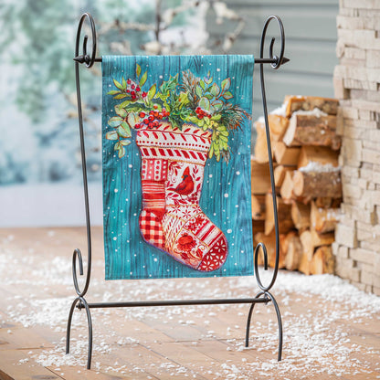 Christmas Stocking Printed Moire Garden Flag; Polyester 12.5"x18"