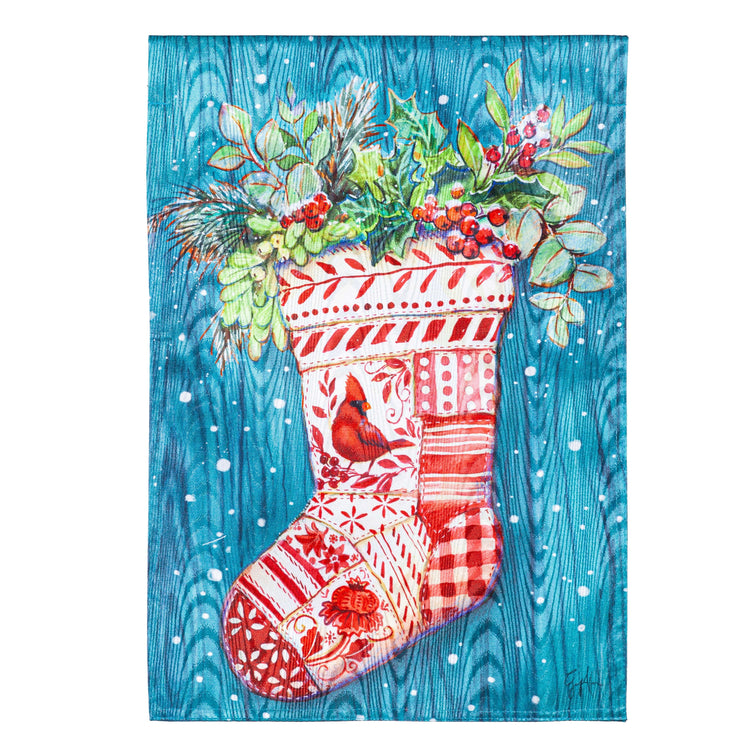 Christmas Stocking Printed Moire Garden Flag; Polyester 12.5"x18"