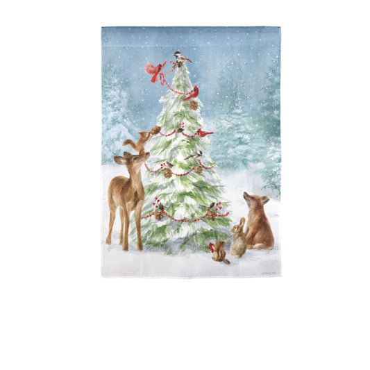Christmas Tree & Friends Printed Moire Garden Flag; Polyester 12.5"x18"