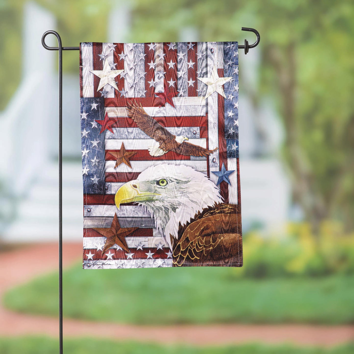 Patriotic Eagle Moire Garden Flag; Polyester 12.5"x18"