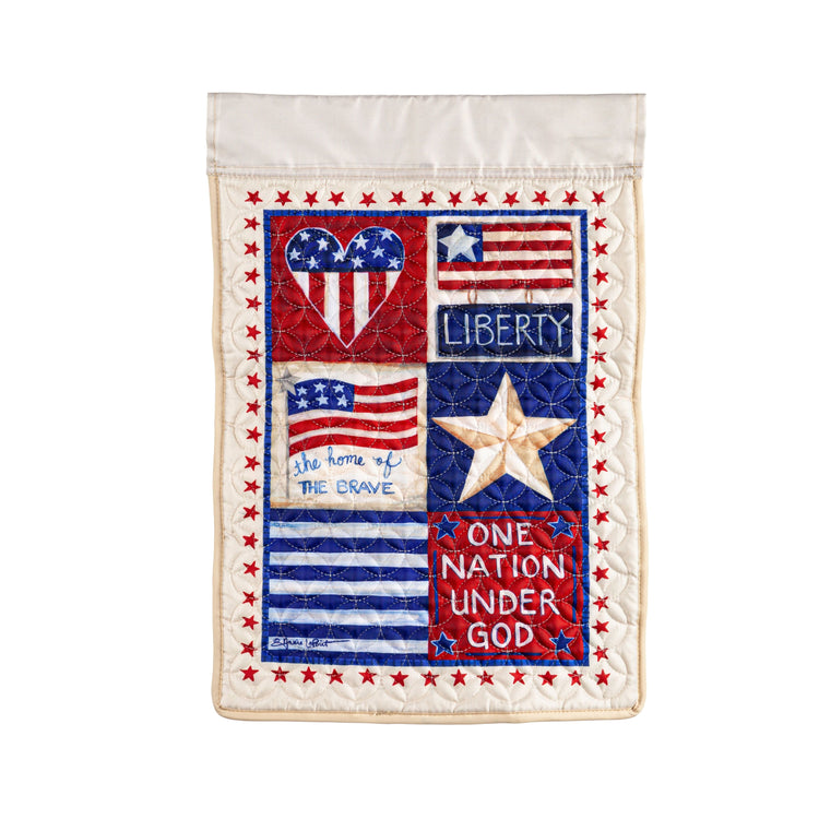 Patriotic Patchwork Garden Flag; Quilted Polyester 12.5"x18"