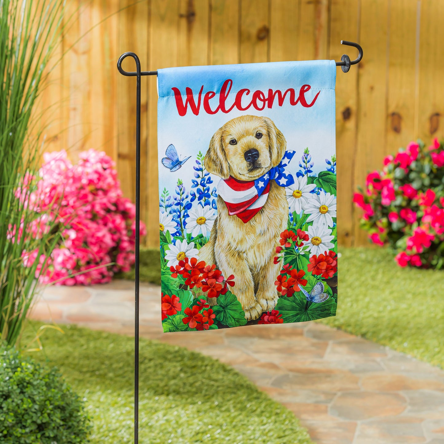 Dog with Patriotic Bandana Garden Flag