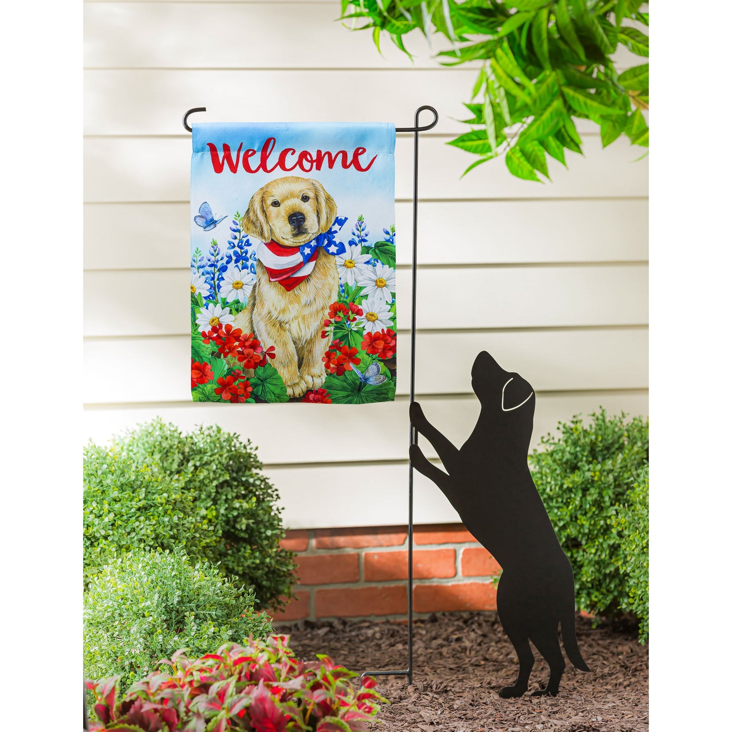 Dog with Patriotic Bandana Garden Flag