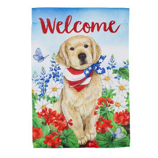 Dog with Partriotic Bandana Printed Suede Garden Flag; Polyester 12.5"x18"