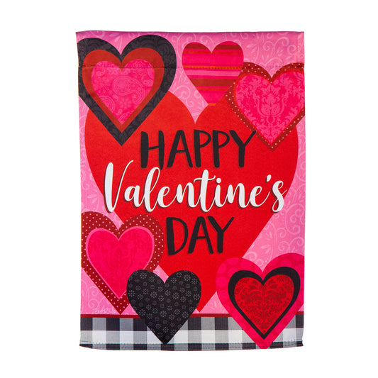 Patterned Valentine Hearts Printed Suede Garden Flag; Polyester 12.5"x18"