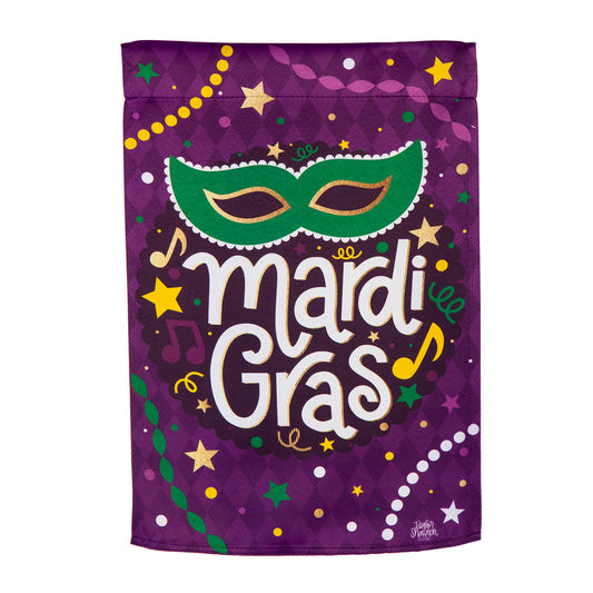 Mardi Gras Party Printed Suede Garden Flag; Polyester 12.5"x18"