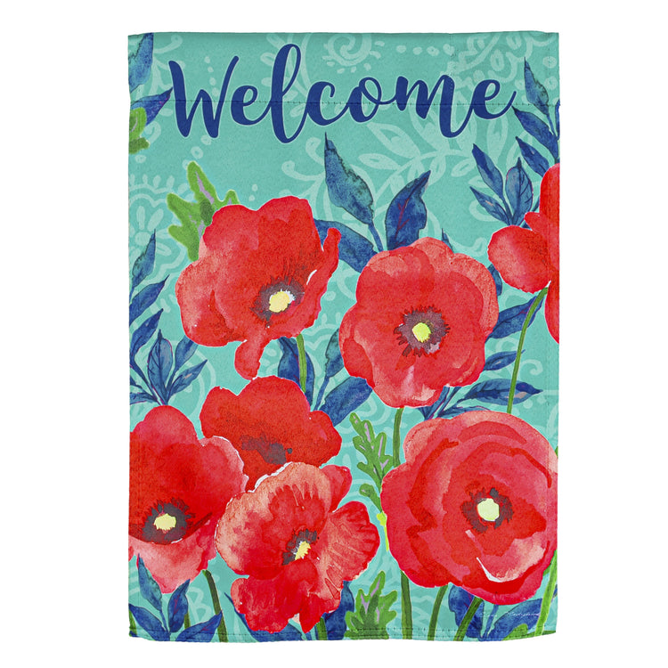 Red Poppies Printed Suede Garden Flag; Polyester 12.5"x18"