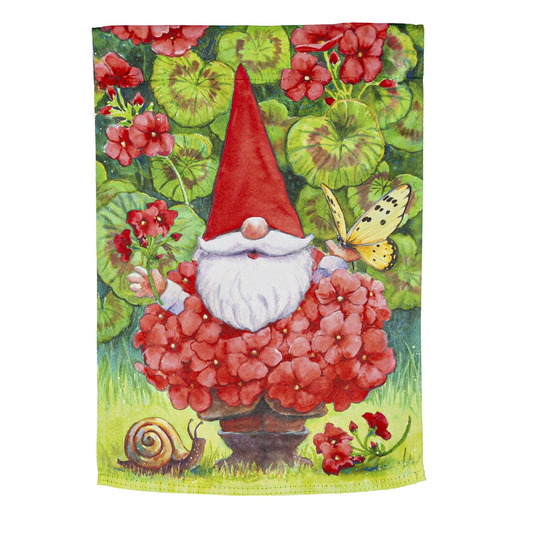 Geranium Gnome Printed Suede Garden Flag; Polyester 12.5"x18"