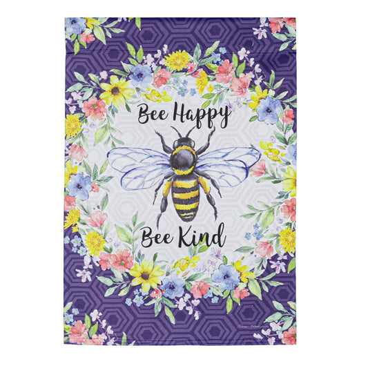 Bee Happy Bee Kind Printed Suede Garden Flag; Polyester 12.5"x18"
