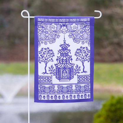 Blue and White Pagoda Garden Flag