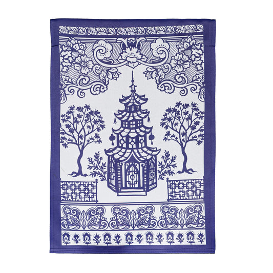 Blue and White Pagoda Garden Flag