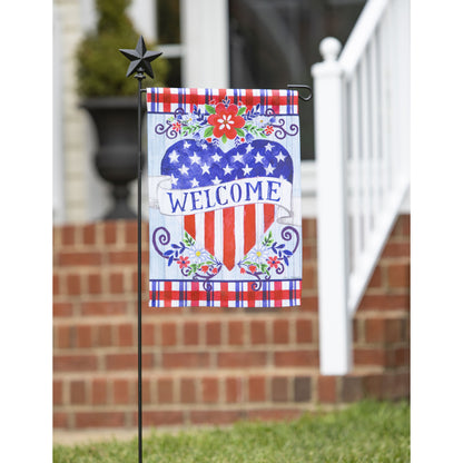 Welcome Patriotic Heart Garden Flag