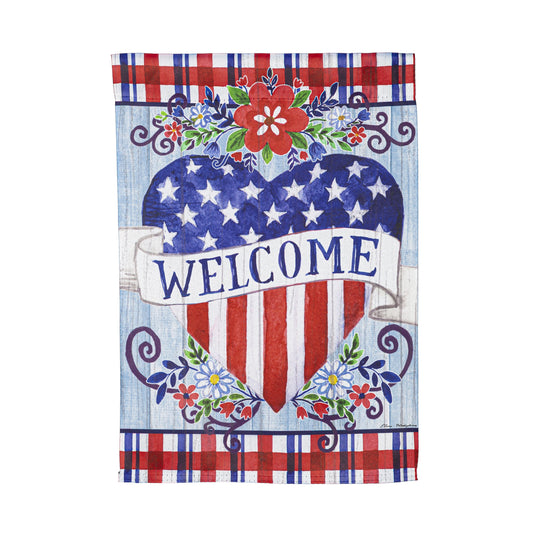 Welcome Heart Printed Suede Garden Flag; Polyester 12.5"x18"