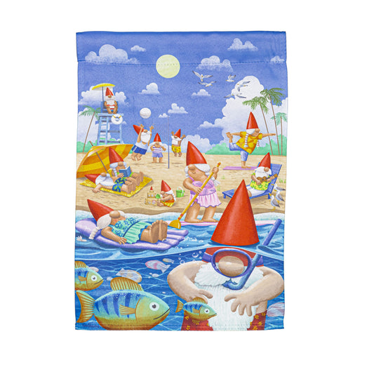 Gnome Beach Day Garden Flag