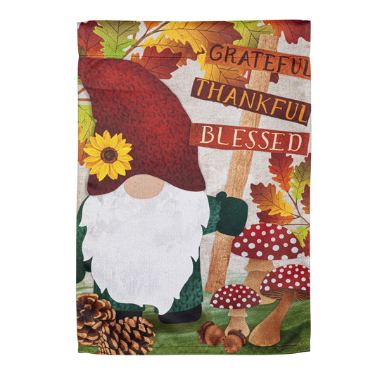 Grateful Fall Gnome Printed Suede Garden Flag; Polyester 12.5"x18"