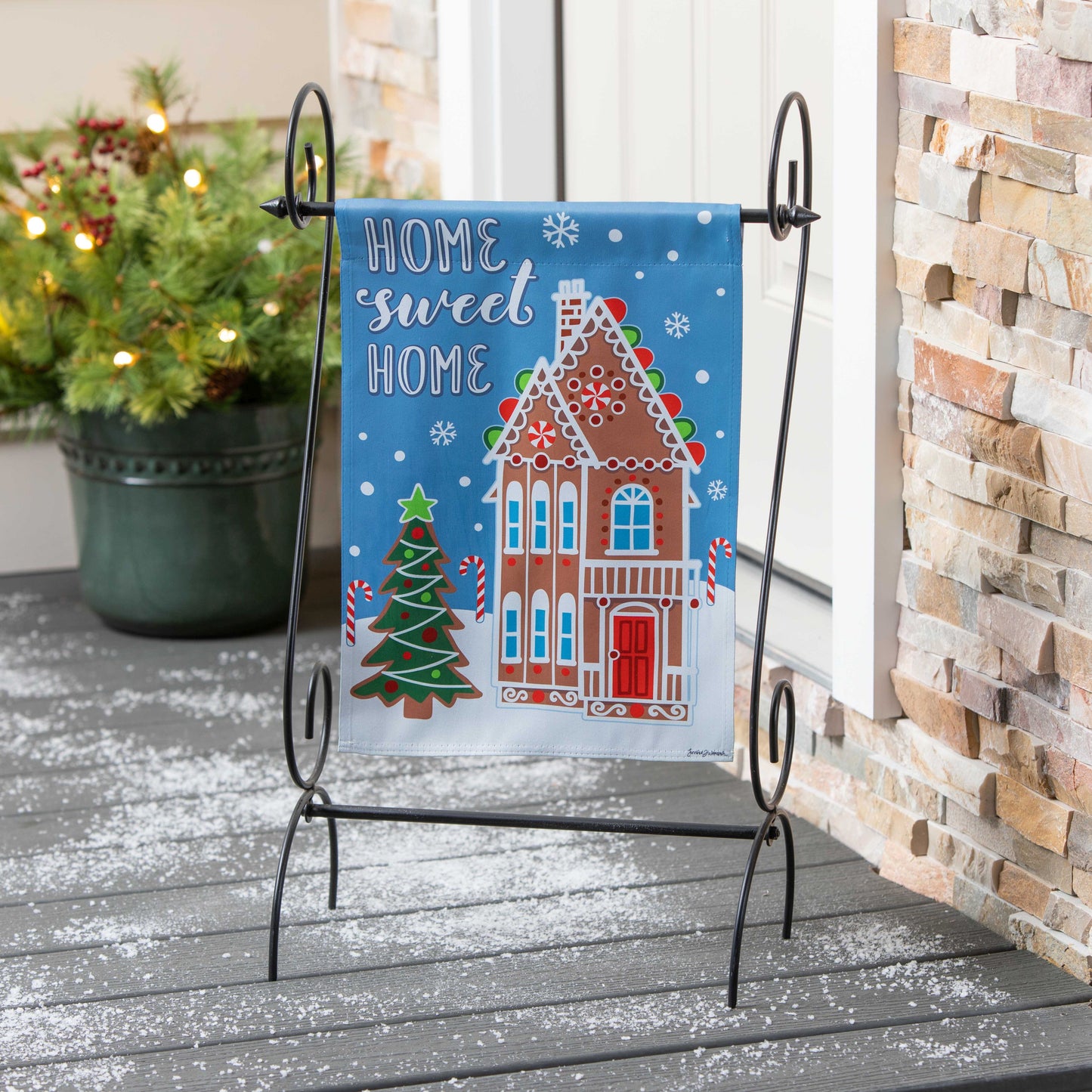 Gingerbread Home Printed Suede Garden Flag; Polyester 12.5"x18"