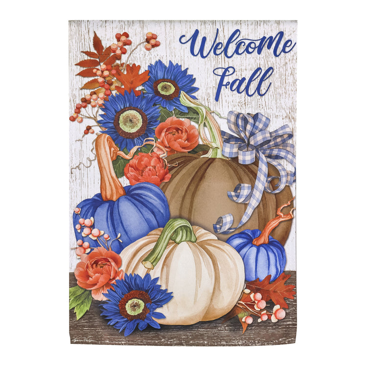 Welcome Fall Neutral Printed Suede Garden Flag; Polyester 12.5"x18"