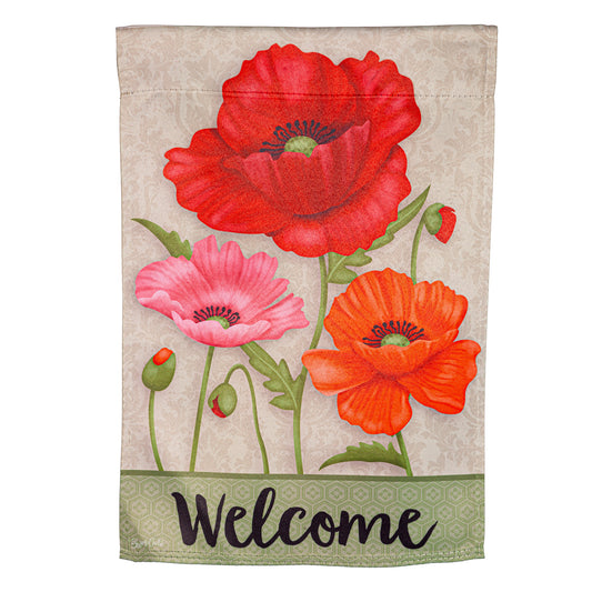 Poppy Welcome Suede Garden Flag; Polyester 12.5"x18"