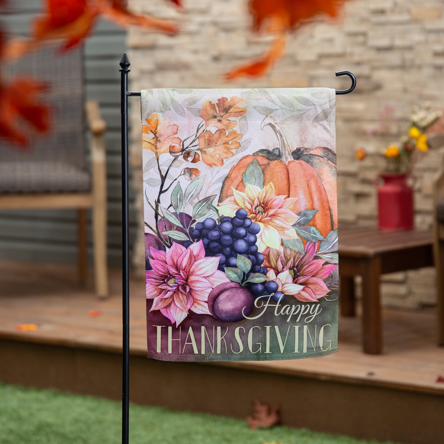 Happy Thanksgiving Printed Suede Garden Flag; Polyester 12.5"x18"