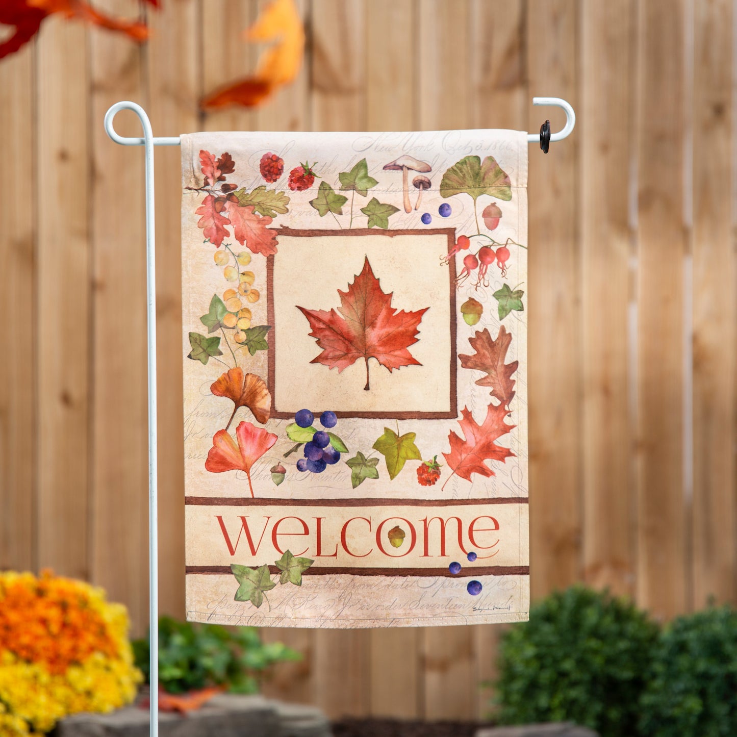 Welcome Fall Leaf Printed Suede Garden Flag; Polyester 12.5"x18"