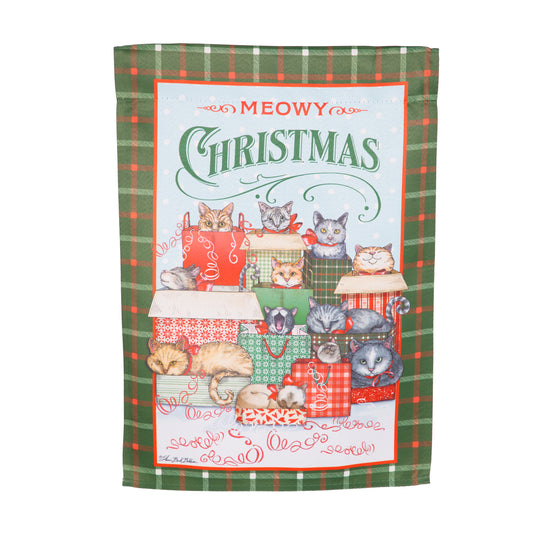 Meowy Christmas Printed Suede Garden Flag; Polyester 12.5"x18"