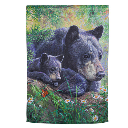 Mom & Baby Bear in the Meadow Suede Garden Flag; Polyester