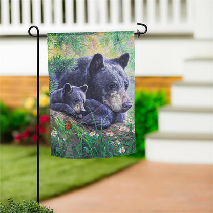 Mom & Baby Bear in the Meadow Suede Garden Flag; Polyester