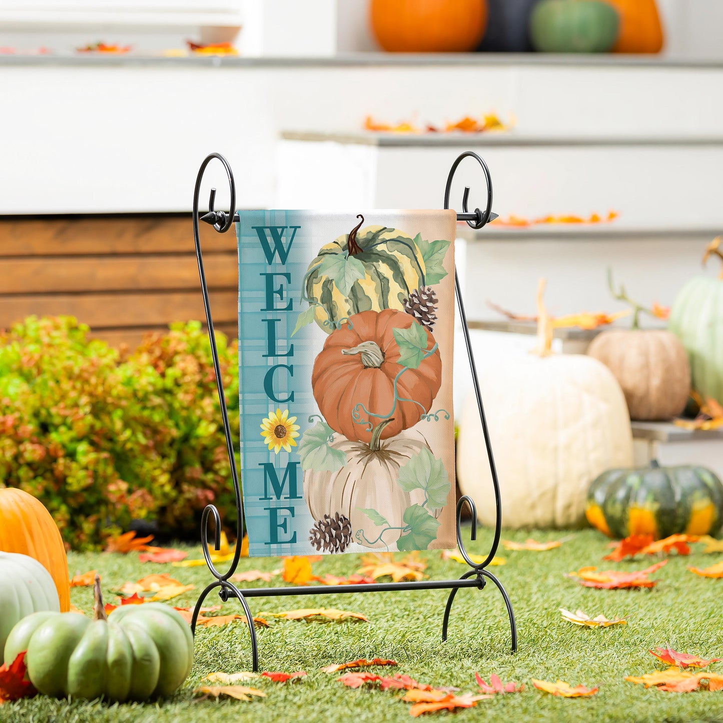 Pumpkin & Pine Printed Suede Garden Flag; Polyester 12.5"x18"