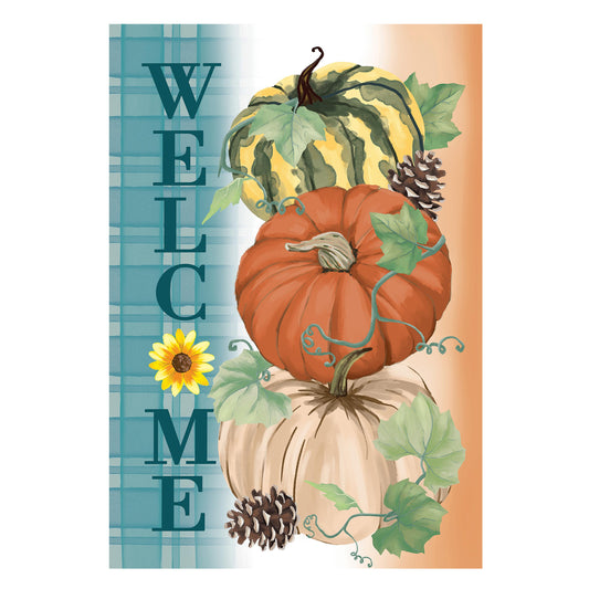 Pumpkin & Pine Printed Suede Garden Flag; Polyester 12.5"x18"