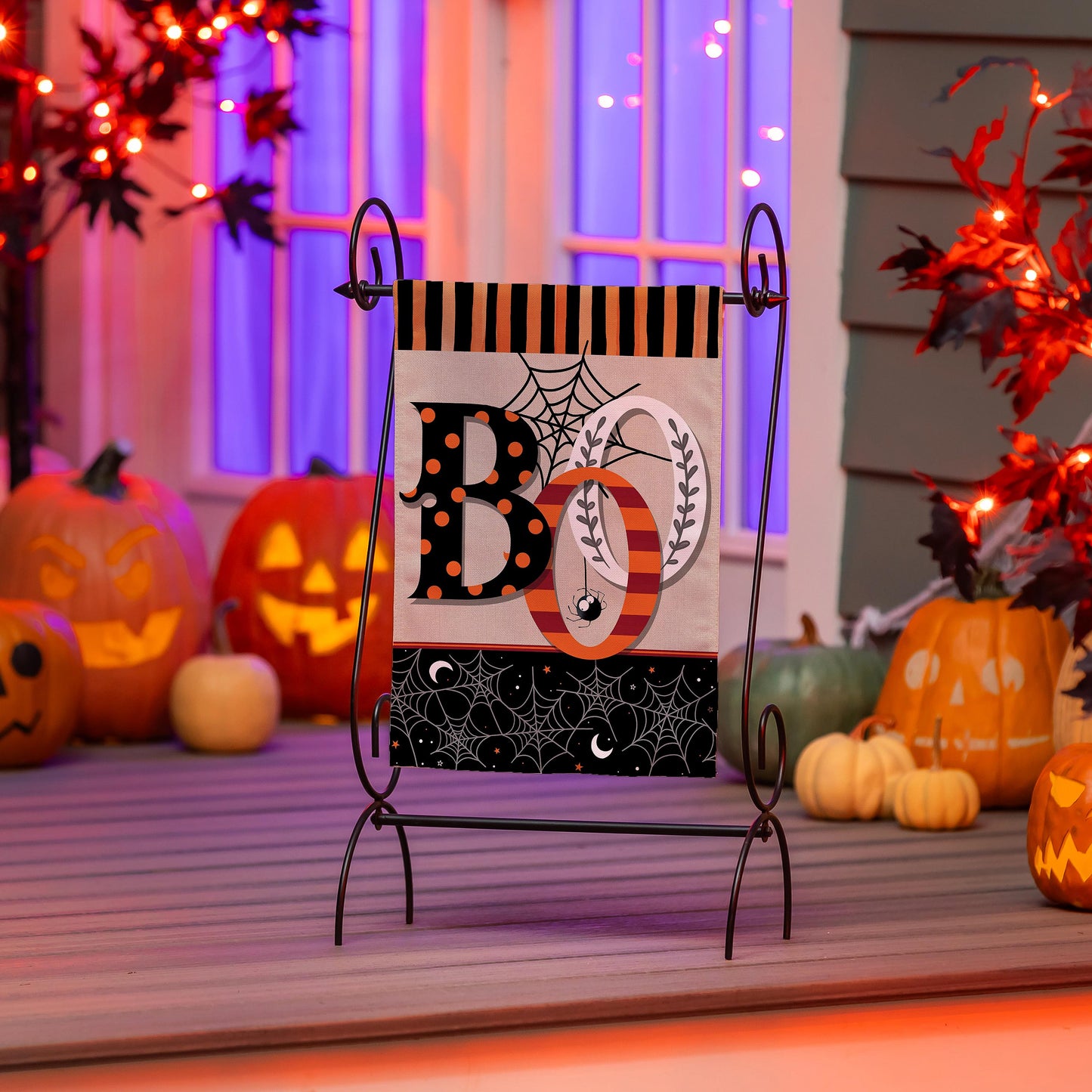 Polka Dots & Stripes Boo Garden Flag