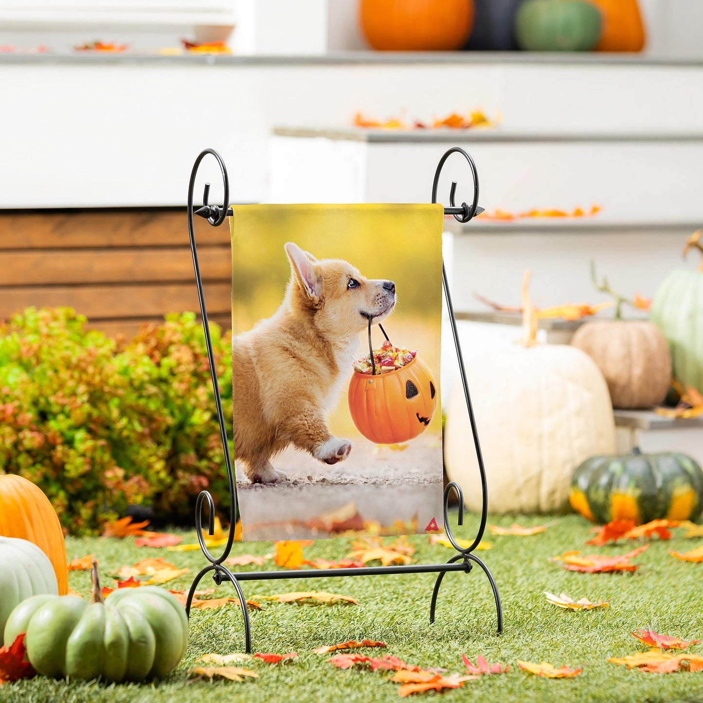 Trick or Treat Puppy Printed Suede Garden Flag; Polyester 12.5"x18"