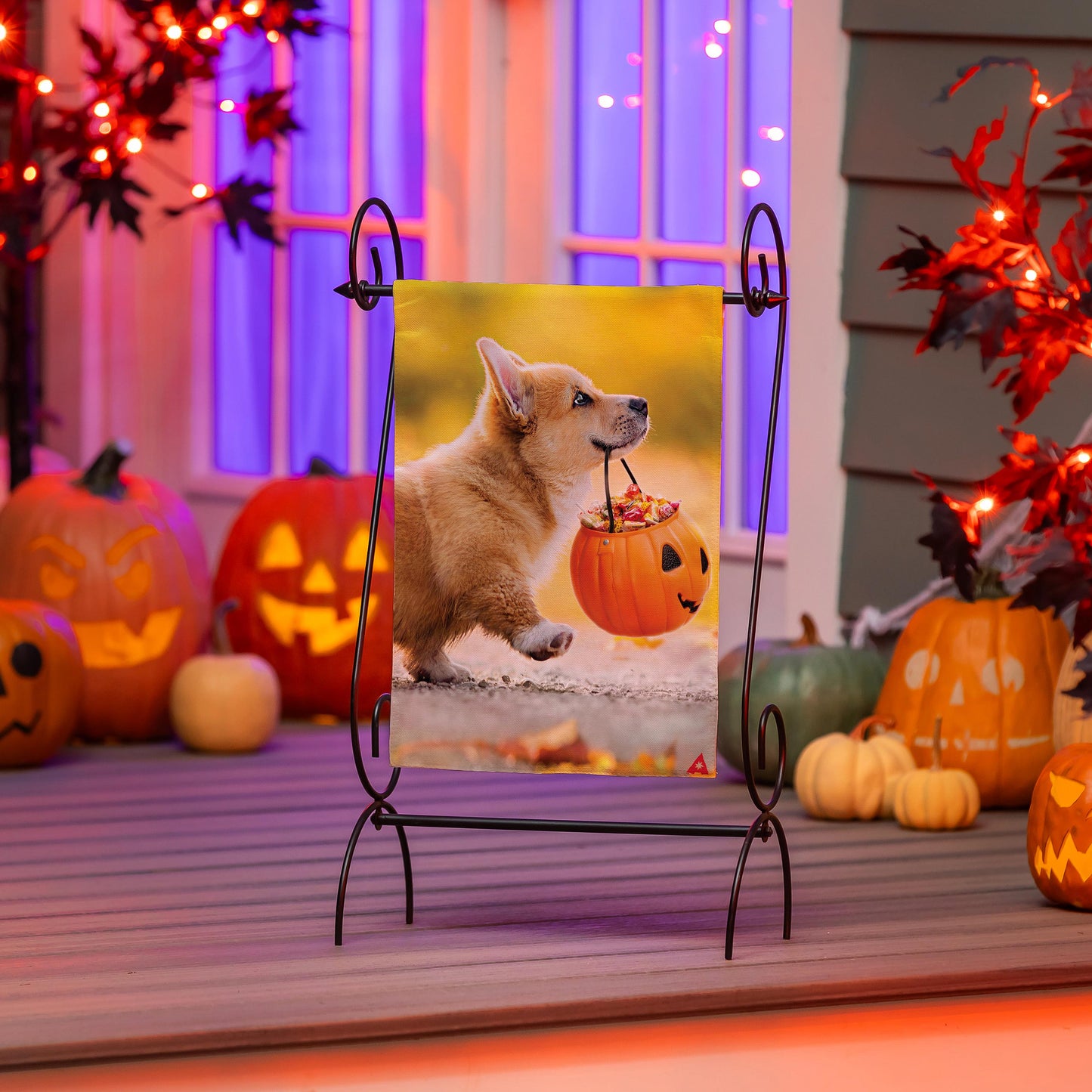 Trick or Treat Puppy Printed Suede Garden Flag; Polyester 12.5"x18"